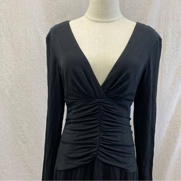 Kay Unger black ruched A Line knee length open back evening dress size 10 - Picture 11 of 15